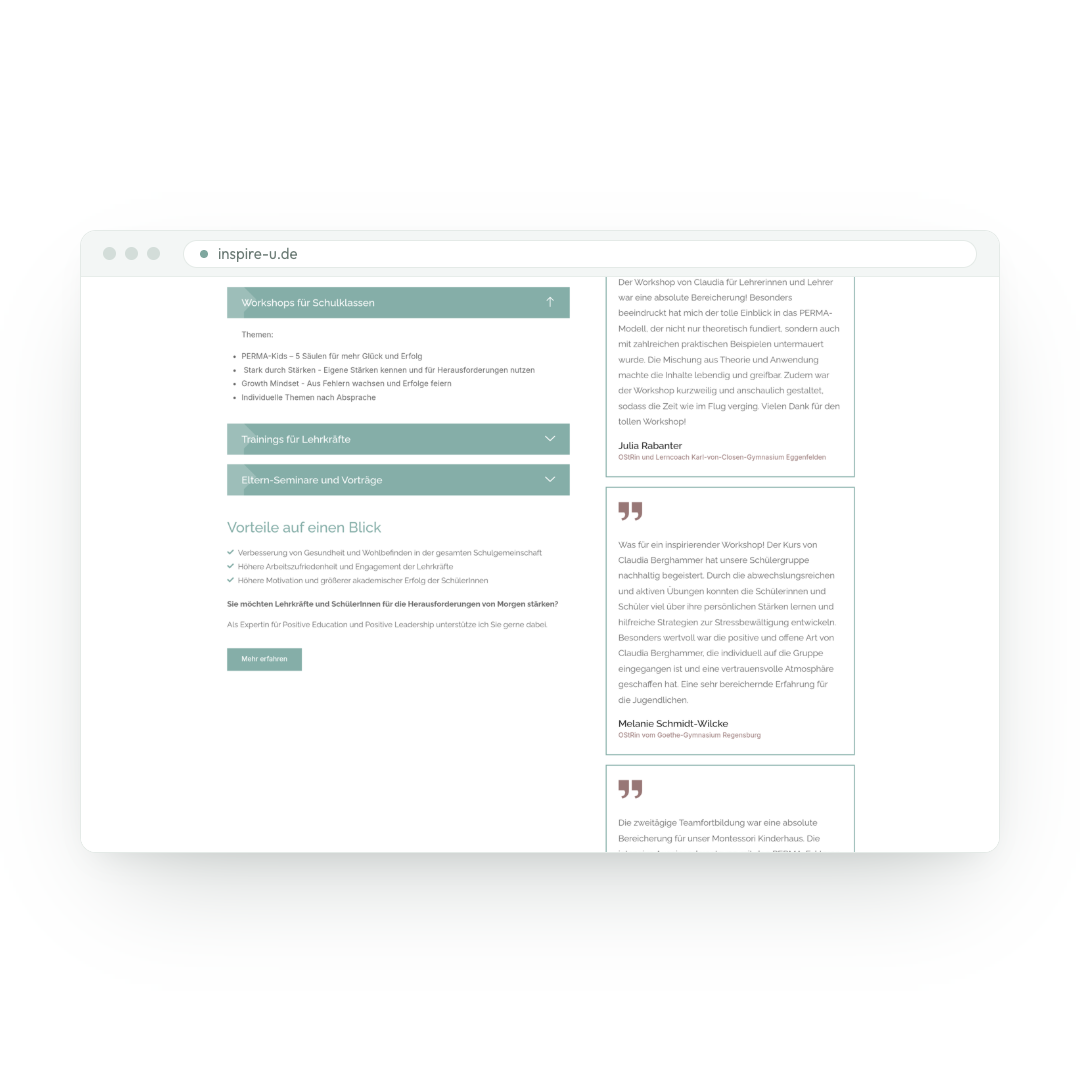 Inspire U – Website Leistungen