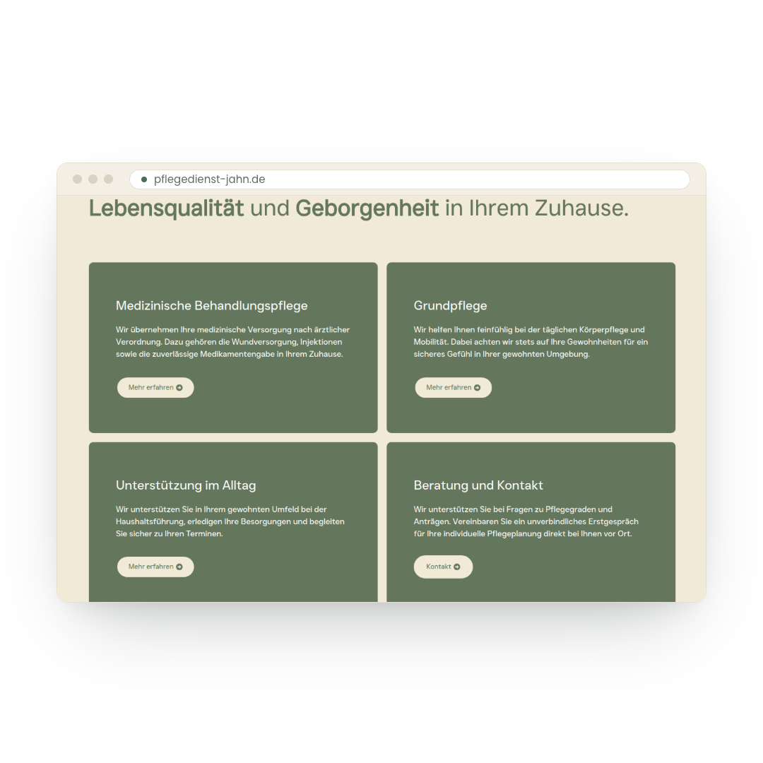 Pflegedienst Jahn – Website Leistungen